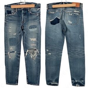 Moussy Premium Distressed Embroidered Patch Blue Jeans 27 Style 0108AC11-5960-1